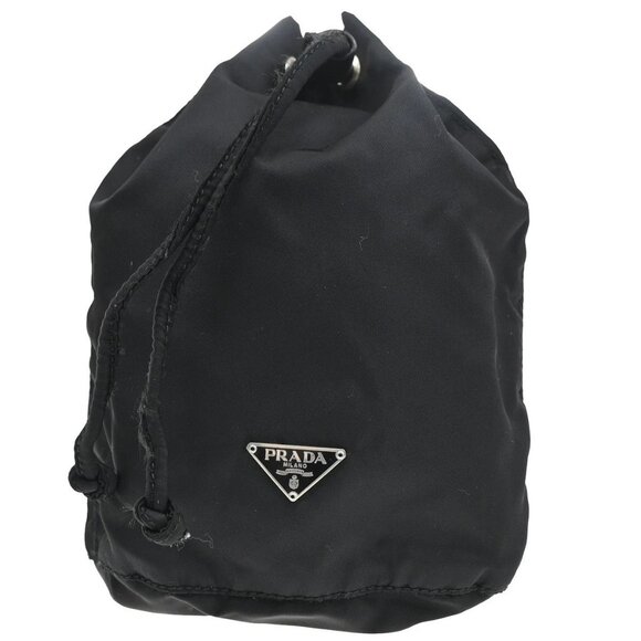 PRADA Tessuto Mini Drawstring Pouch Bag Nylon Leather Black SHW Italy 36KB859